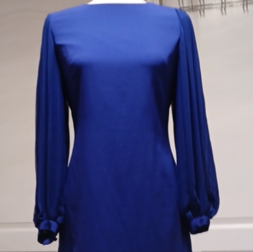 Eliza J. sheer voluminous bishop bubble sleeve pleated sheath dress party Small